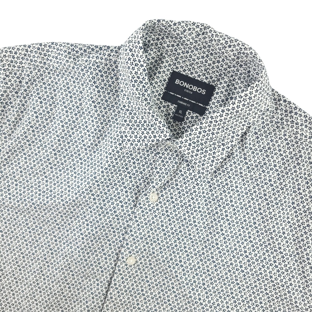 Bonobos Shirt Mens XL White Floral Short Sleeve Button Up Stretch Casual